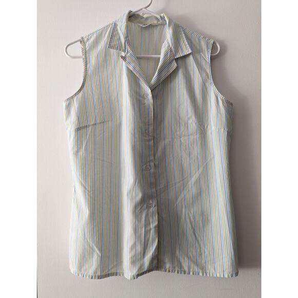Vintage Alicia Women's Rainbow Striped Button Up Sleeveless Top Size 14 - Picture 1 of 8